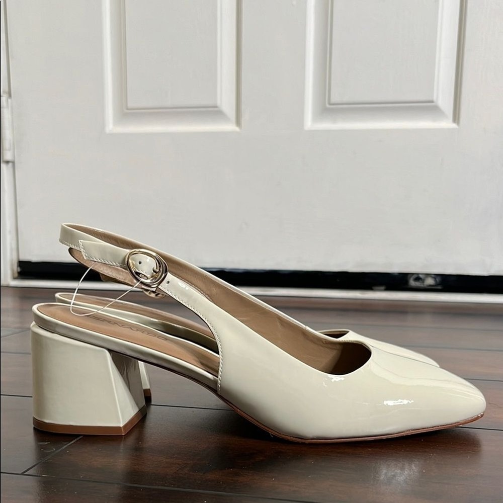 Bernardo Women's Alexia Patent Block Heel Slingback Pumps size 10 Cream NWOB